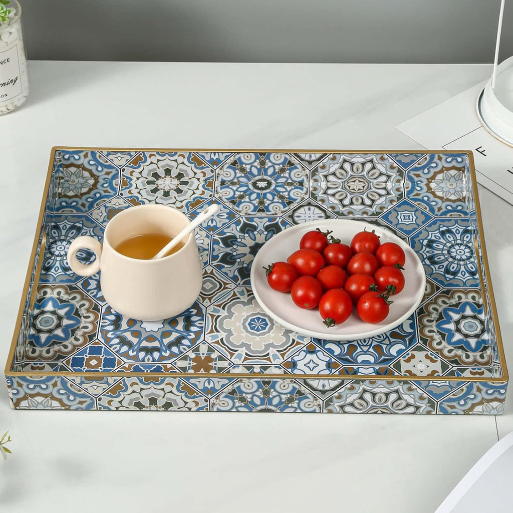 Boho Coffee Table Trays Serving Tray with Handles Large Tray for Ottoman Modern Decorative Tray