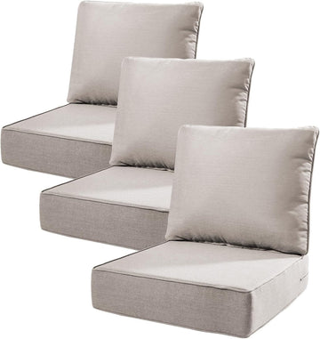 6" Thick Outdoor Cushions 22x24x6, 3-Set Deep Seat Patio Cushions with Removable Cover, Waterproof & Fade Resistant