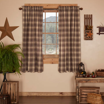 Woodland Brown Rustic Curtains Dawson Star Rod Pocket Cotton Tie Back(s) Plaid Panel Pair