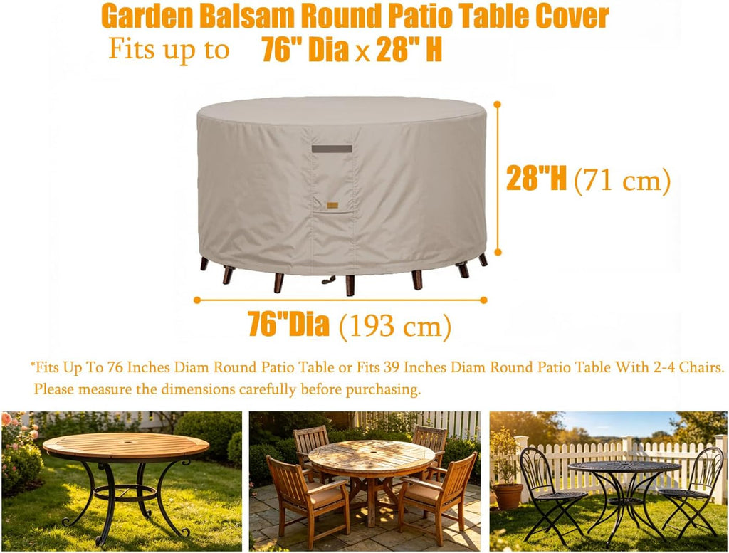 Round Patio Table Cover Outdoor Furniture Waterproof 76" Dia