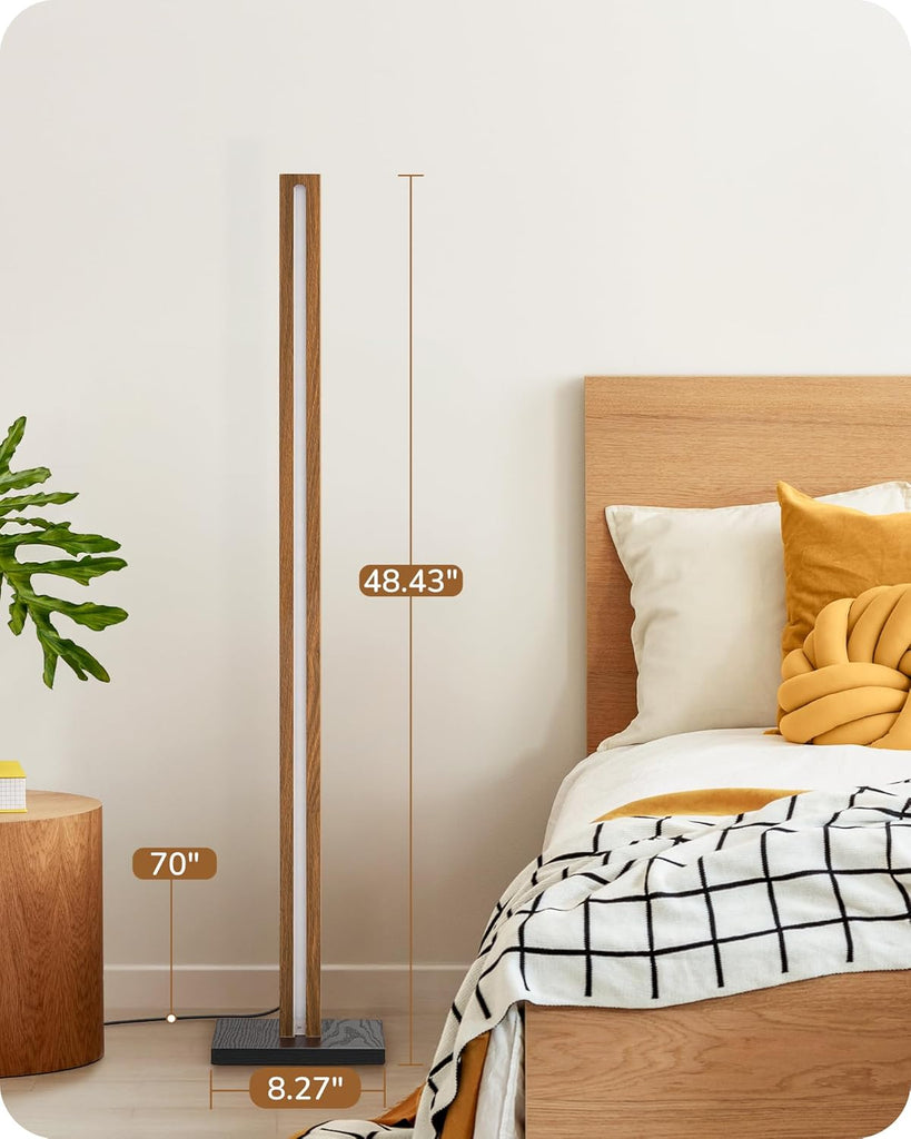 Mid Century Modern Floor Lamp with Remote, Dimmable Wood LED Corner Lamp, Minimalist Standing Mood Lighting