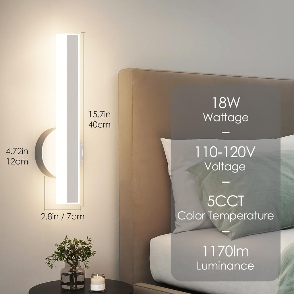 Brushed Nickel Wall Sconce Hardwired Modern LED 18W Wall Sconce Set of Two, 15.7Inches Wall Lights Bedroom Hallway