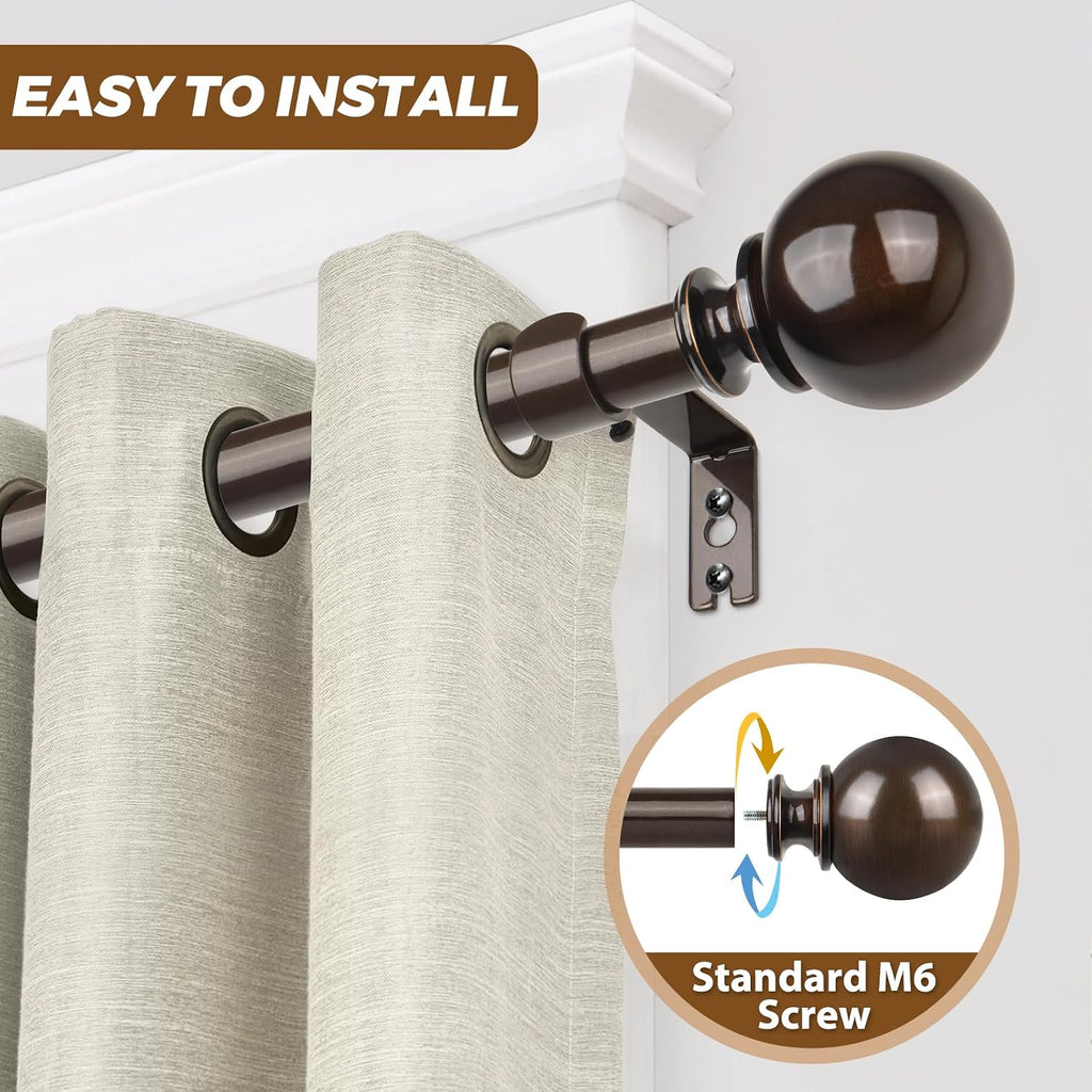 Curtain Rods, Antique Bronze Single Curtain Rod for Windows, 7/8 Inch Decorative Drapery