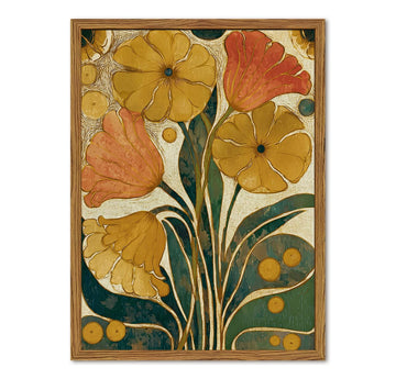 Framed Boho Floral Wall Art, Mid Century Modern Vintage Flower Pictures Wall Decor, Abstract Botanical Paintings