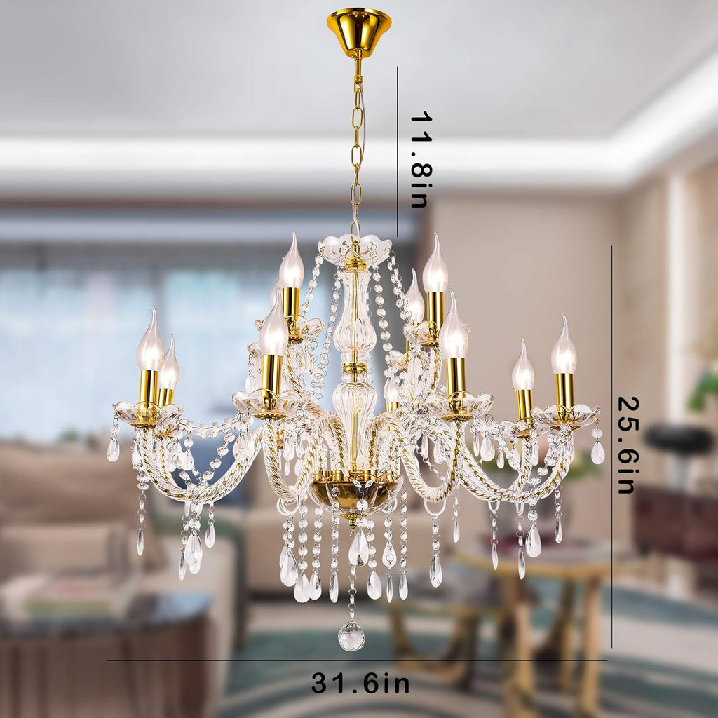 K9 Crystal Candle Chandeliers Lighting 12 Lights Pendant Ceiling Fixture Lamp for Dining Living Room Bedroom Hallway Entry Elegant Decoration (12 Bulbs)