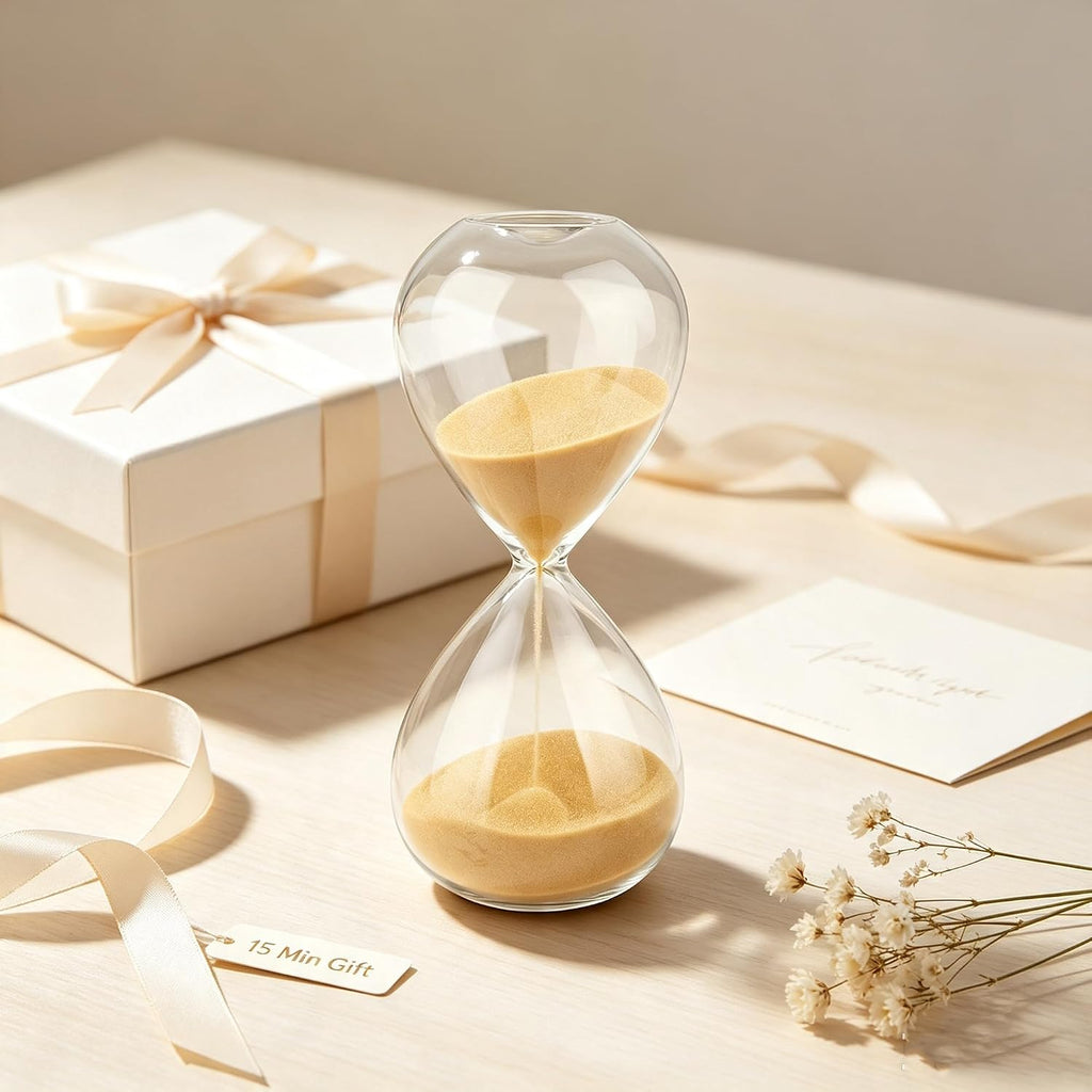 Hourglass, Champagne Sand Timer, 15 Minute Hand-Blown Glass
