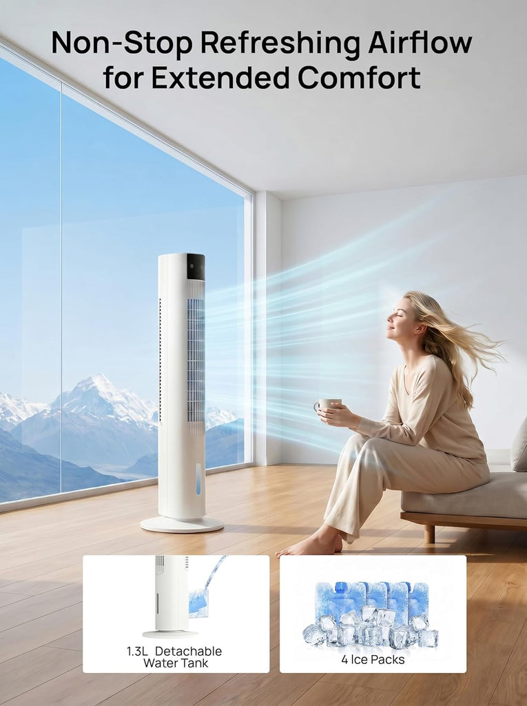 Portable Air Conditioners, 35" Evaporative Air Cooler, 3-In-1 AC Tower Fan That Blows Cold Air, 3 Speeds, 4 Ice Packs
