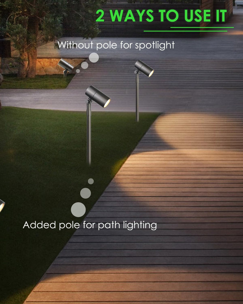 Low Voltage Landscape Path Light Spotlight 12V 5W MR16 2-Pack | Cast Aluminum Landscape Lighting, Replaceable MR16