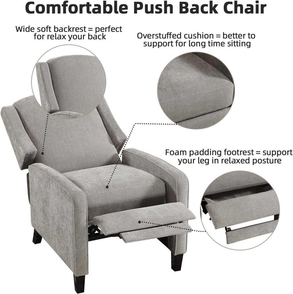 Wingback Pushback Recliner Chair, Fabric Push Back Recliners with Padded Seat, Mid Century Modern Reclining Chair