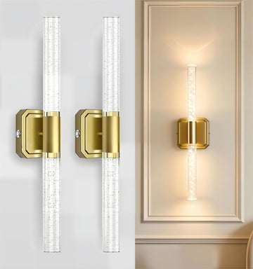 Battery Operated Wall Sconce Set of 2, 10000mah Rechargeable Gold Crystal Wall Sconce, 3 Colors 360° Rotate Wireless