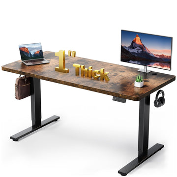 Brown 60x28 In Standing Desk, 1 Inch Thick Tabletop, Double Frame