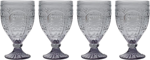 Fitz and Floyd Trestle Glassware Ornate Goblets, Set of 4, Smoke
