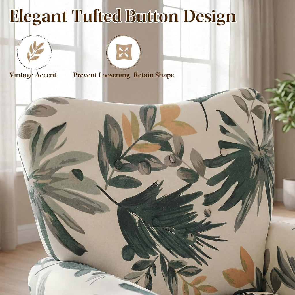 Mid Century Wingback Arm Chair, Modern Upholstered Fabric High Back Accent Chair with Wood Legs, Upholstered Single