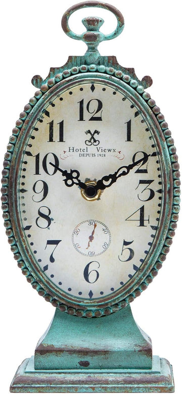 Vintage Table Clock - Battery Operated Rustic Distressed Style - Shabby Chic Home Decor for Fireplace Mantel, Shelf, Desktop, Countertop...