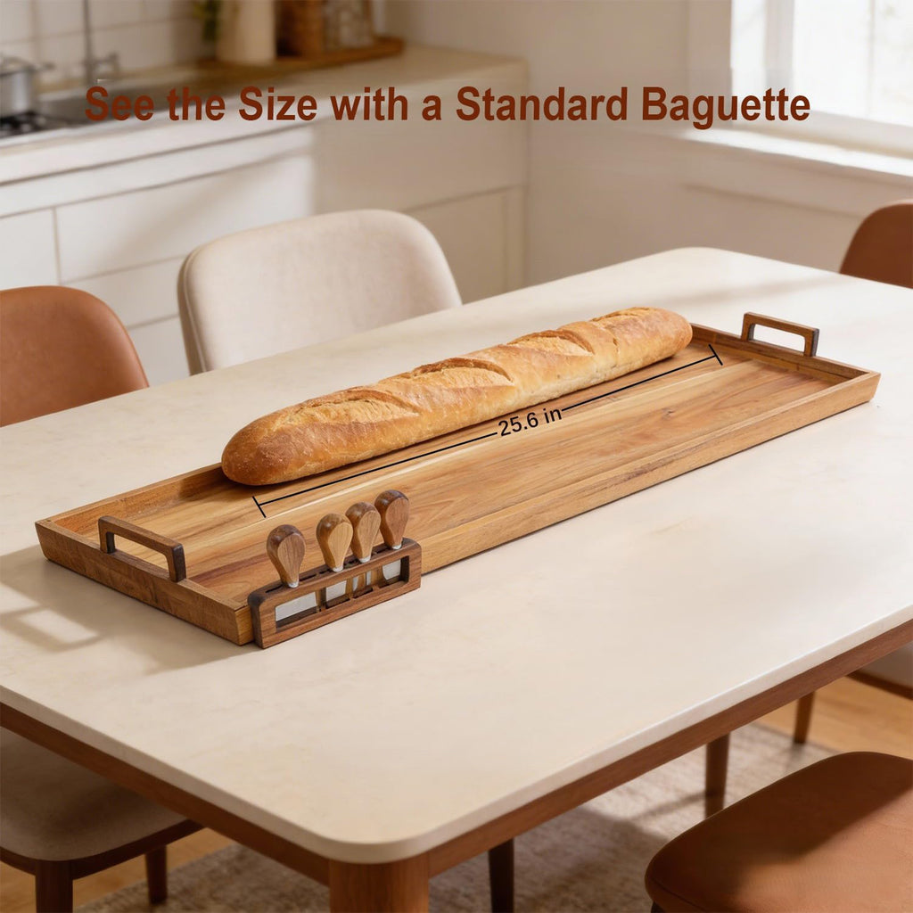 Acacia Wood Large Charcuterie Board 36x12 Inch with Cheese Knife Set | Extra Large Acacia Wood Board with