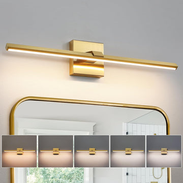 Gold LED Bathroom Vanity Light 24 Inch 18W Dimmable 5CCT Bathroom Lighting Fixtures Over Mirror Modern Brushed Gold