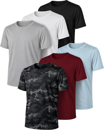 Boys Athletic Shirts 6 Pack Dry Fit Short Sleeve Boys Tshirts Basketball Baseball Soccer Tee Kids Youth & Teens