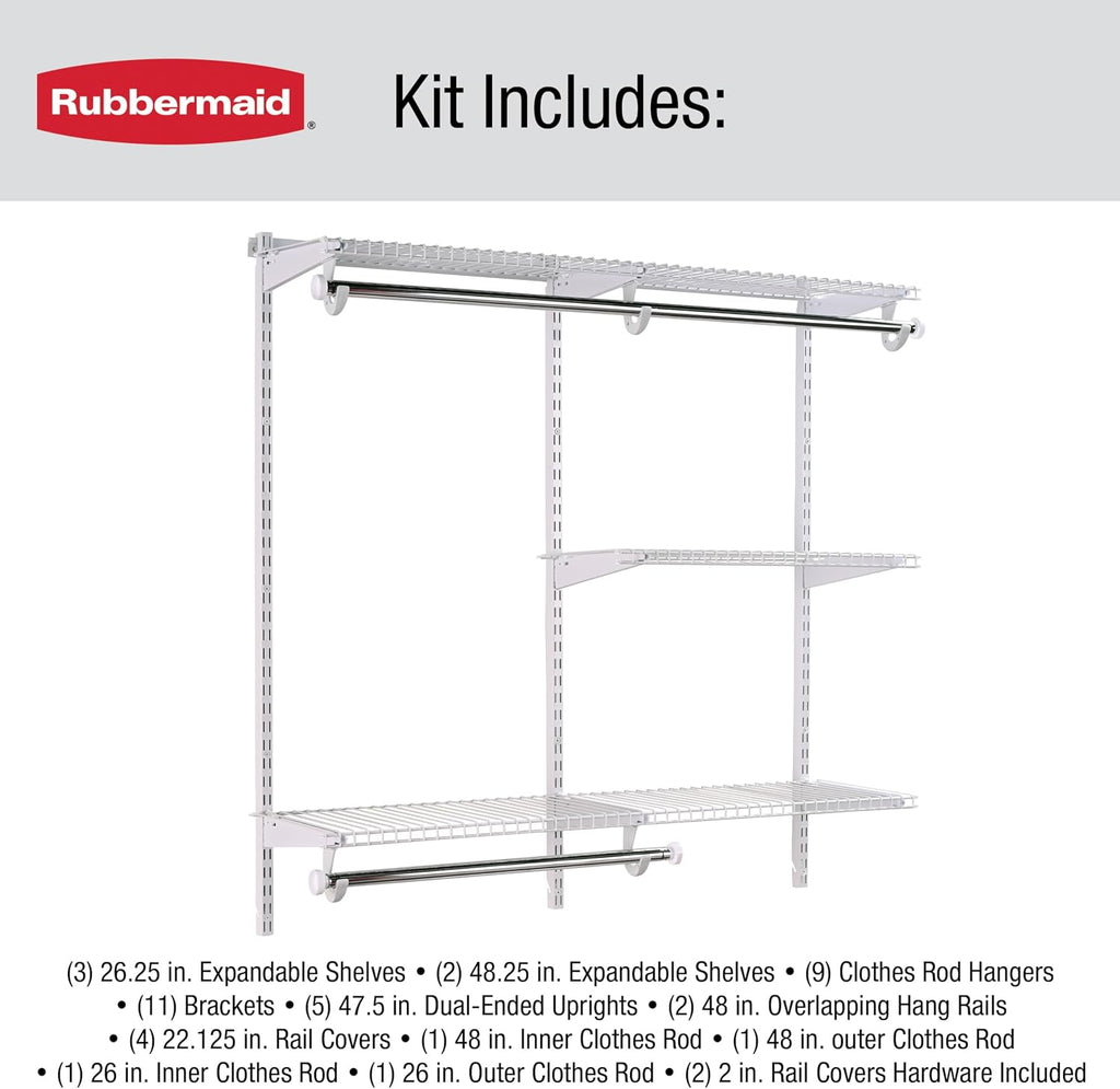 Configurations Custom Closet Kit 4-8 Ft. Adjustable Metal Wire Shelving White Finish Expandable Organization System