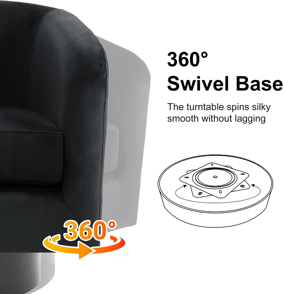 Swivel Barrel Accent Chair, Modern Round Chenille Fabric Arm Chair , Comfy Club Reading Chairs for Adults(Velvet