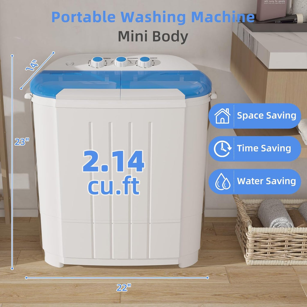 Portable Washing Machine, Twin Tub Washing Machine Laundry Compact Washer spinner Combo with 14lbs capacity, 9Lbs