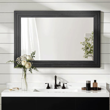 Farmhouse Rustic Wood Framed Bathroom Vanity Mirror for Wall, 26x38, Black