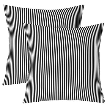 Black White Stripe Pillow Covers 18x18 Inch Set of 2