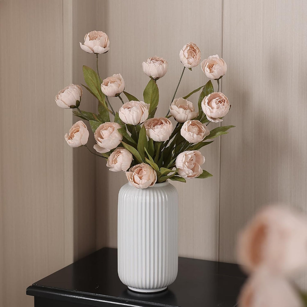12 Pcs 27" Faux Silk Peony Artificial Flowers Stems for Vase(Beige) | Bulk Fake Peonies Branches with Stems, for DIY