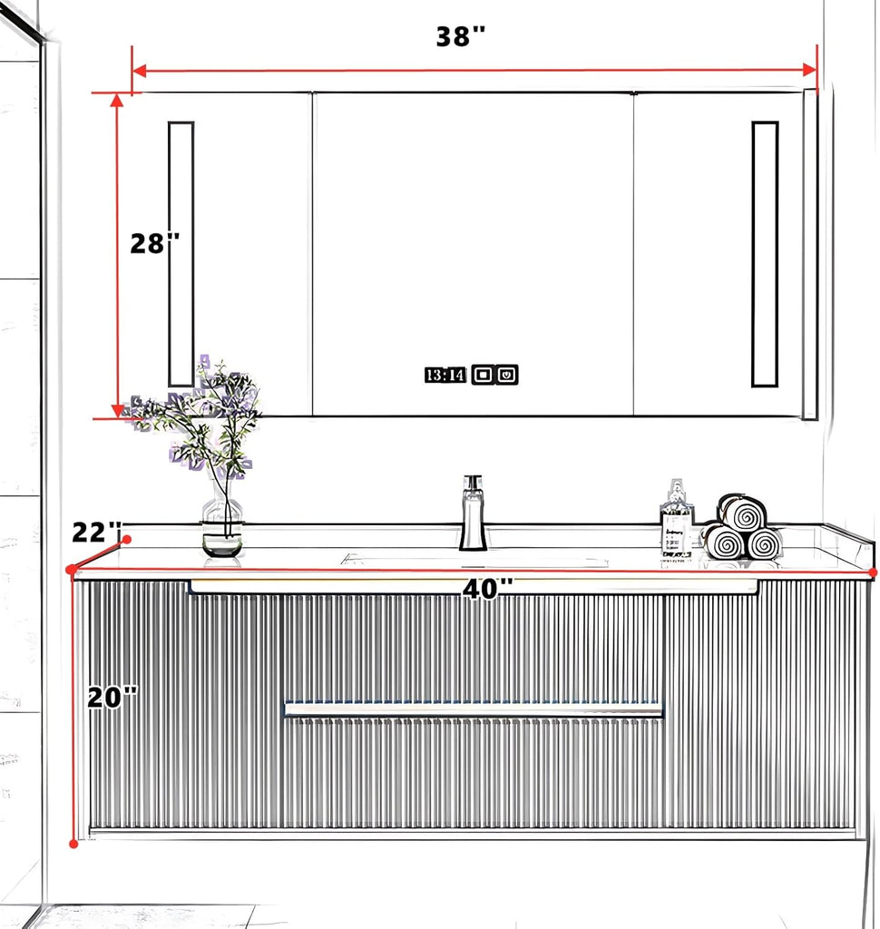 Bathroom Vanity with Sink- Modern Bathroom Vanity with Smart LED Defog Mirror Cabinet ? Multi Storage Space