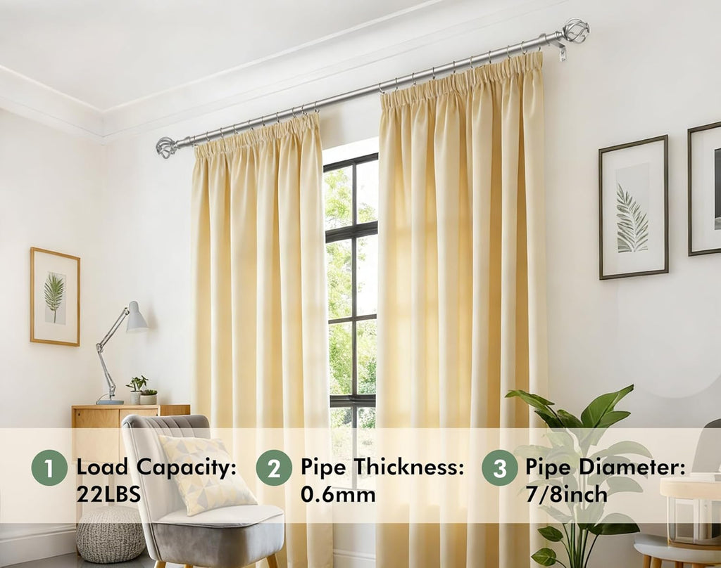 Antique Silver Curtain Rod, 7/8 Curtain Rods for Windows, Telescoping