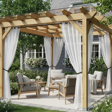Semi Voile White Sheer Outdoor Curtains 4 Pcs 110x84 In