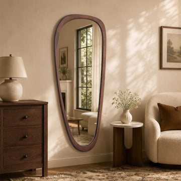 48 x 22 Asymmetrical Mirror, Irregular Wooden Wall Mirror - Boho Mid-Century Modern Decorative Mirror, Solid Wood