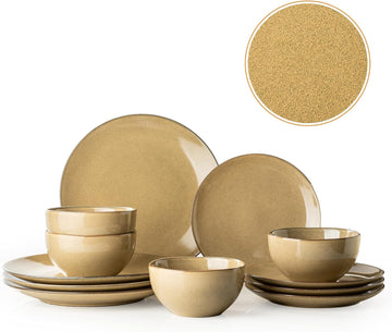 Plates and Bowls Sets, 12 Pieces Modern Stoneware Dinnerware Set for 4 Kitchen Dinner Set Ceramic Dishware Dishes Set
