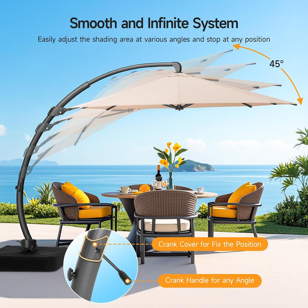11 FT Outdoor Patio Umbrella with Base, Aluminium Curved Cantilever Umbrella
