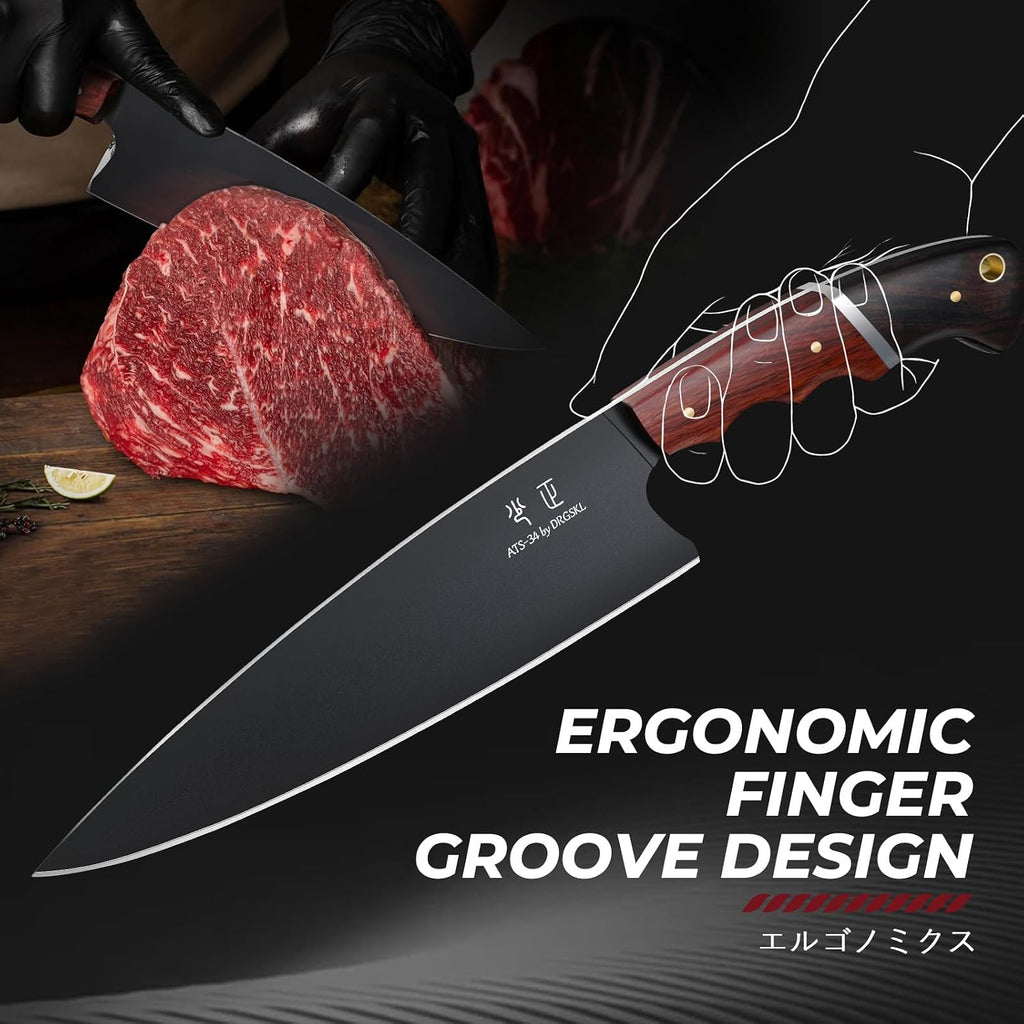Kitchen Knife Set with Bag - 6 PCS Chef Knife Set with Wooden Handle | Japanese ATS-34 Steel, Full Tang, Ergonomic
