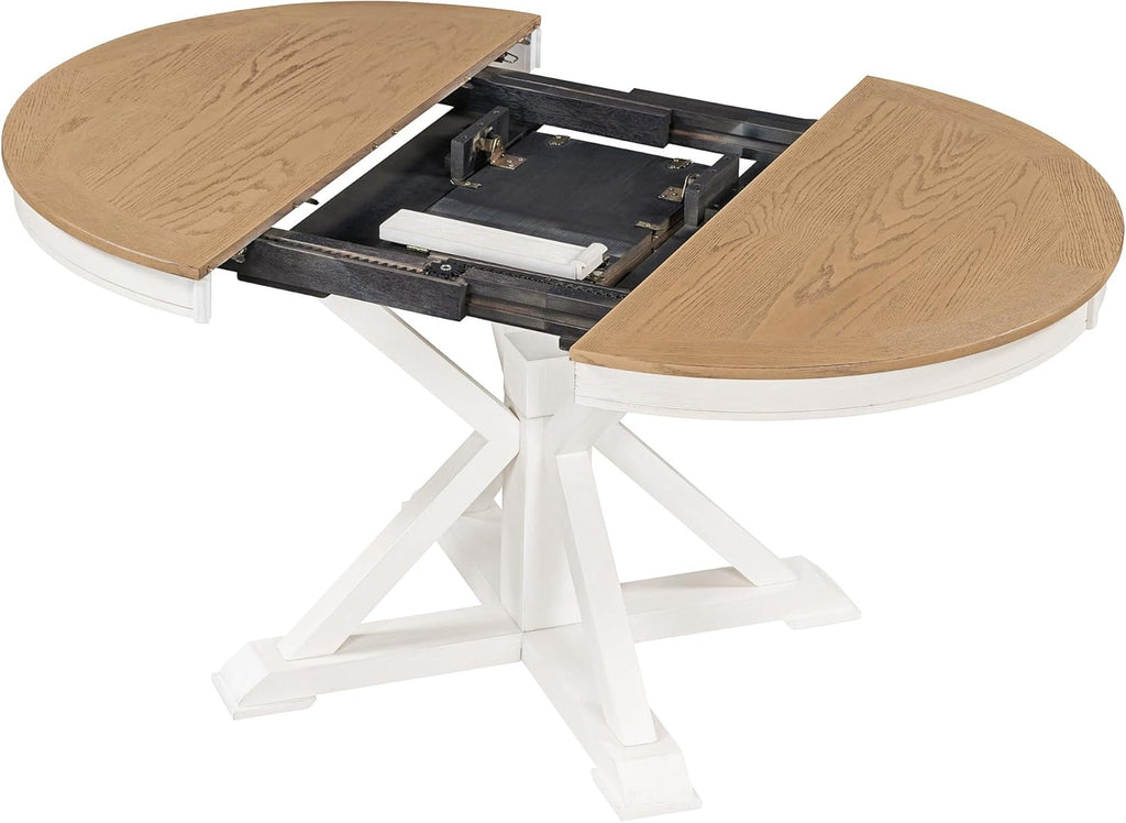 Extendable Round Dining Table for 4-8, Farmhouse 42"-54'' Expandable Kitchen Table with Removable Leaf and Pedestal