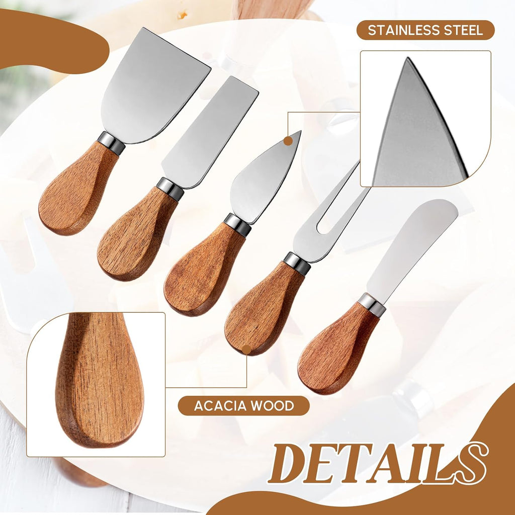 46 Pcs Charcuterie Boards Accessories with Magnetic Acacia Wood Holder Wooden Cheese Knife Set for Wood Handle Knives