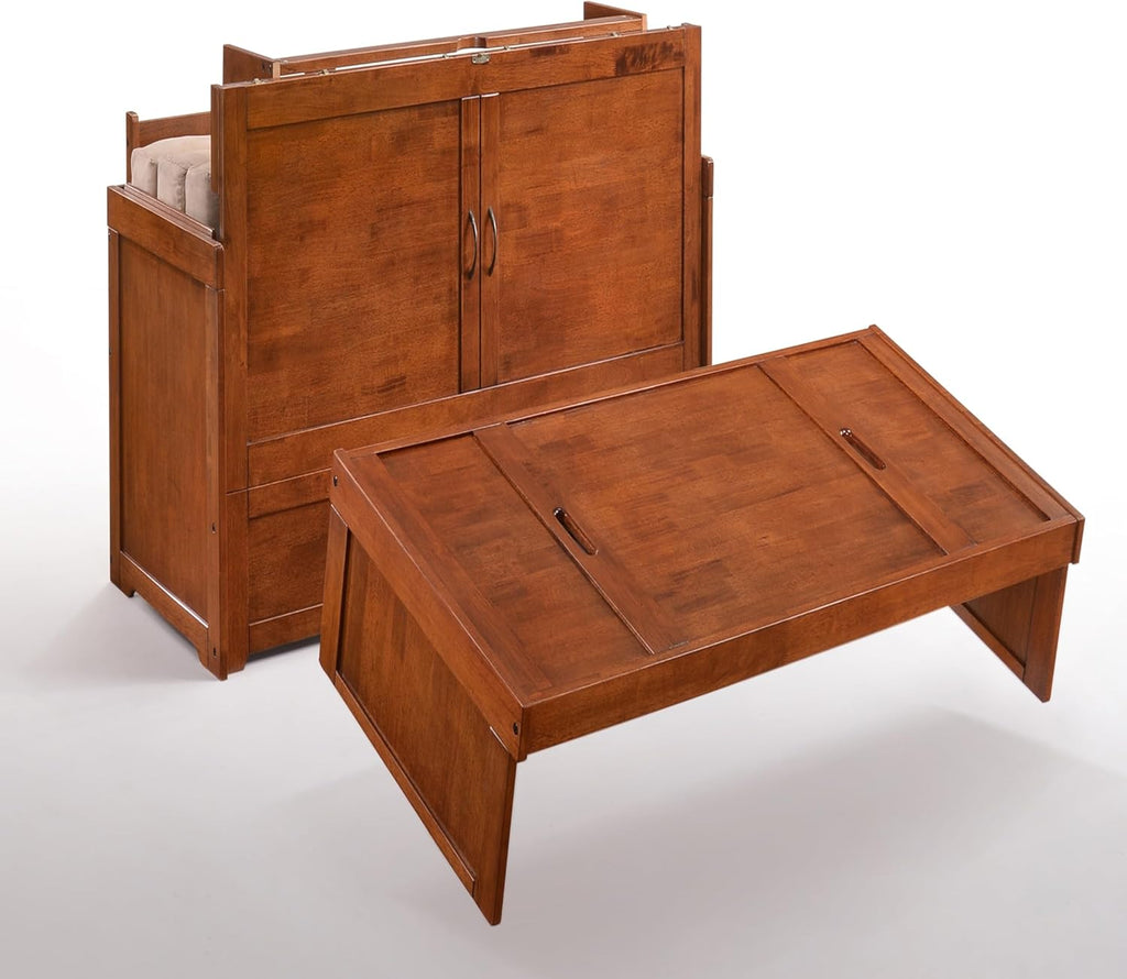 Cube Pre-Assembled Cabinet Murphy Bed Twin XL w/Mattress, Cherry