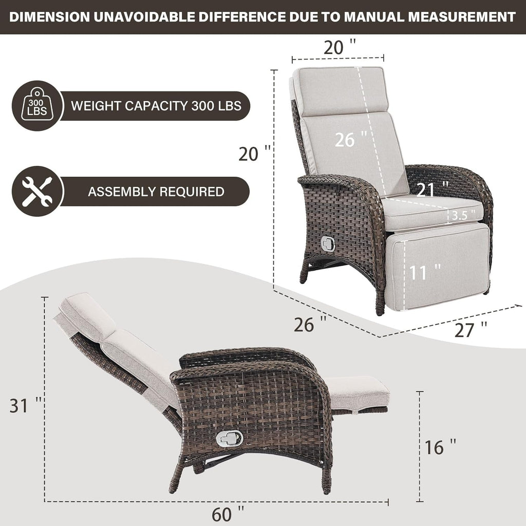 Versatile Outdoor Recliner Chair - Reclining Patio Chair with Adjustable Backrest and Footrest, All-Weather Wicker