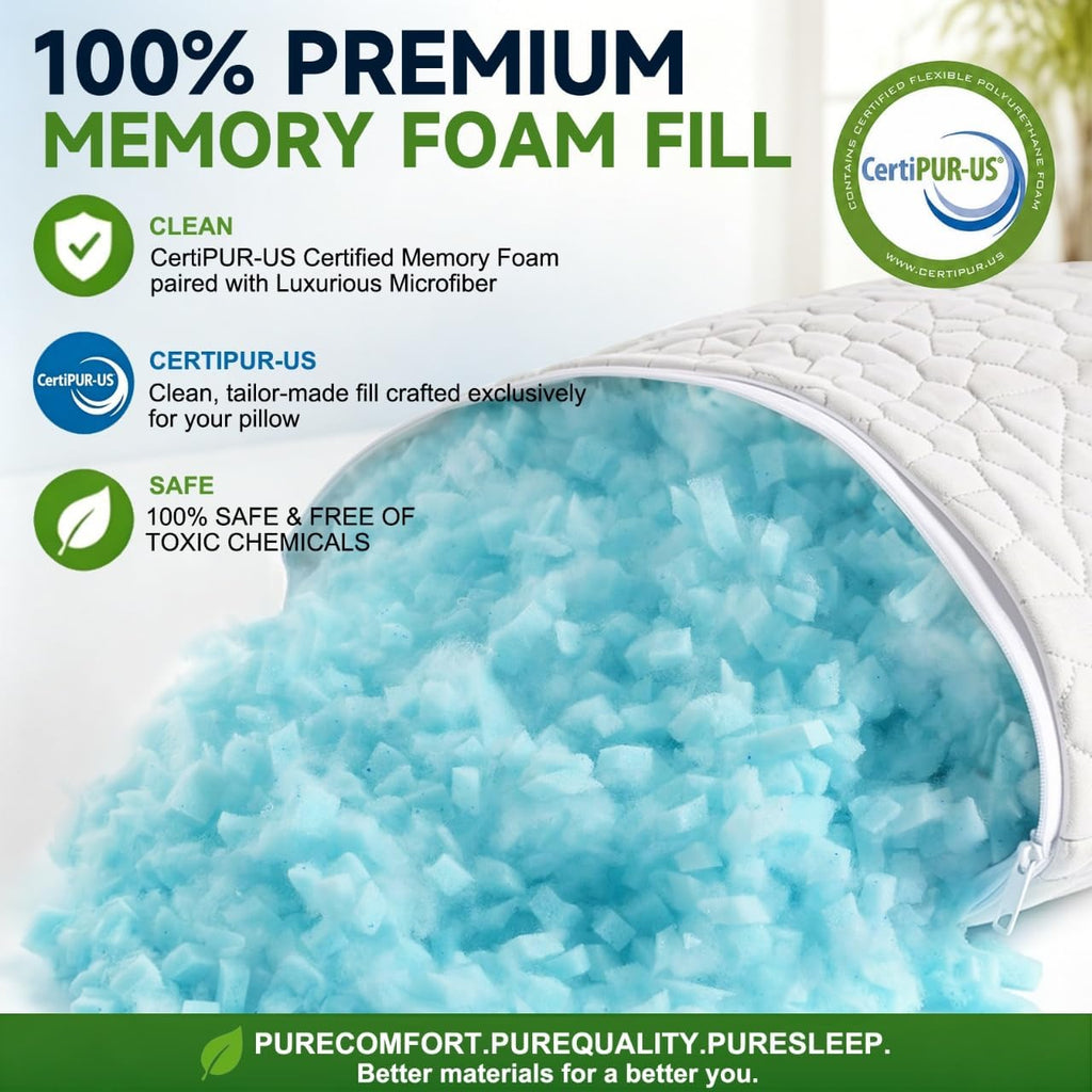 Cooling Pillow Standard Size Set of 2, CertiPUR-US Shredded Memory Foam Pillows, Cool Bed Pillows for Hot Sleepers