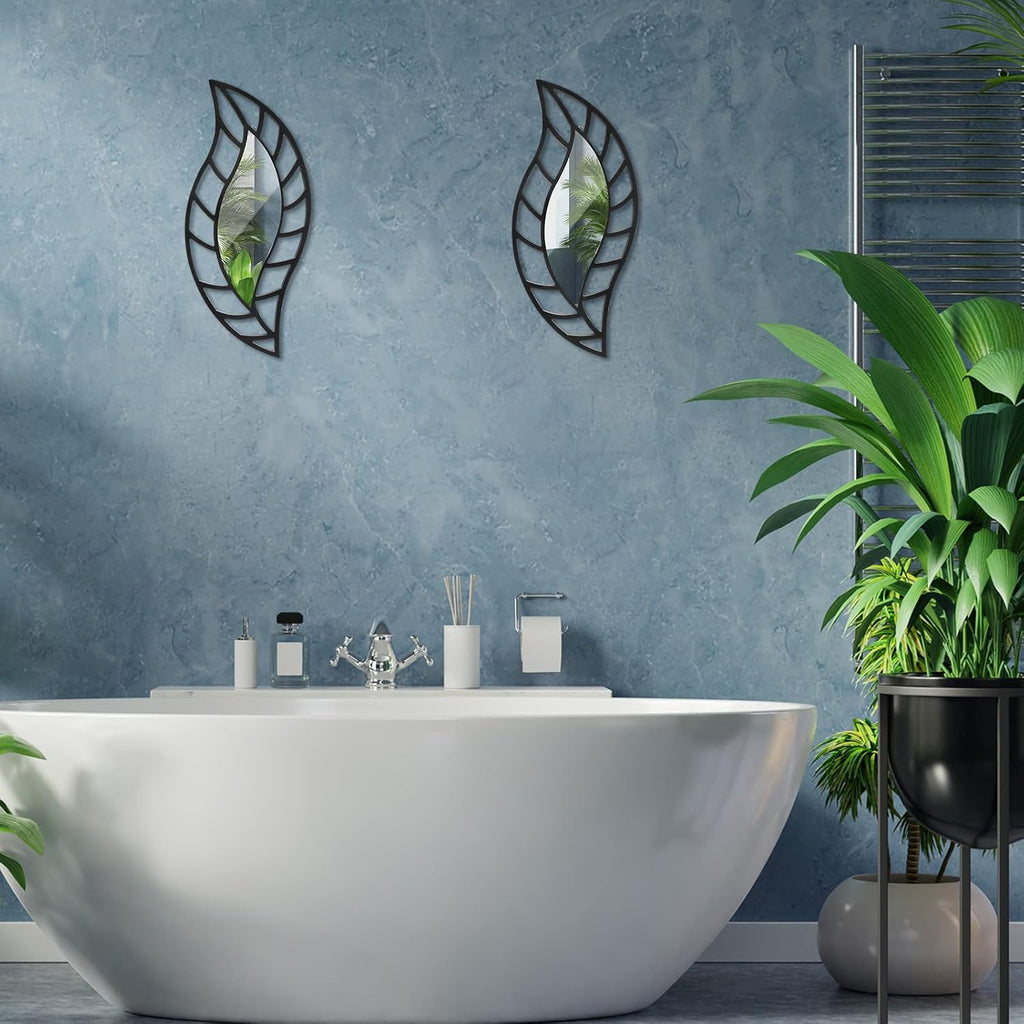 2 Pcs Decorative Mirror Wall Decor Leaf Teardrop Mirror Wall Mounted Decorations Bedroom Bathroom Vanity Entryway