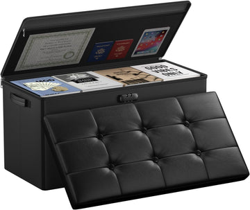 Storage Ottoman Bench with Lock,Fireproof 30 Inches Folding Bench Foot Rest Stool Storage Chest Safe ,Waterproof