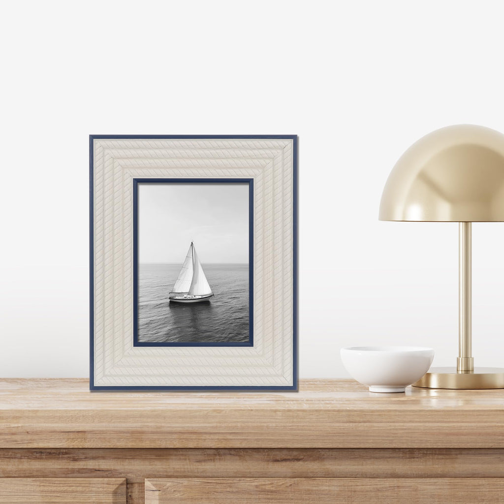 5x7 Breem Frame -Navy with White Rope