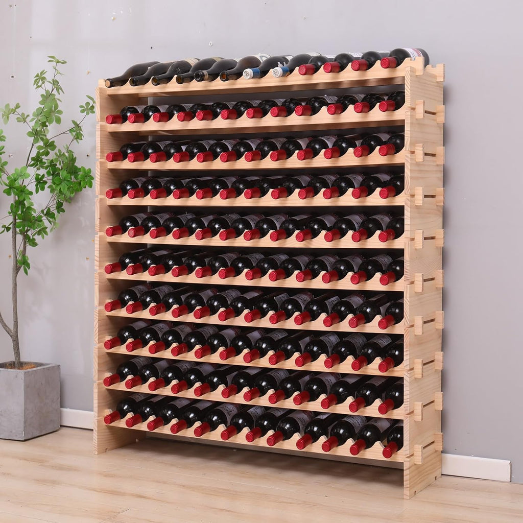 Wine Rack freestanding Floor Cabinet 144bottle Wood Stackable Storage Modular Wine Holder Display Shelves