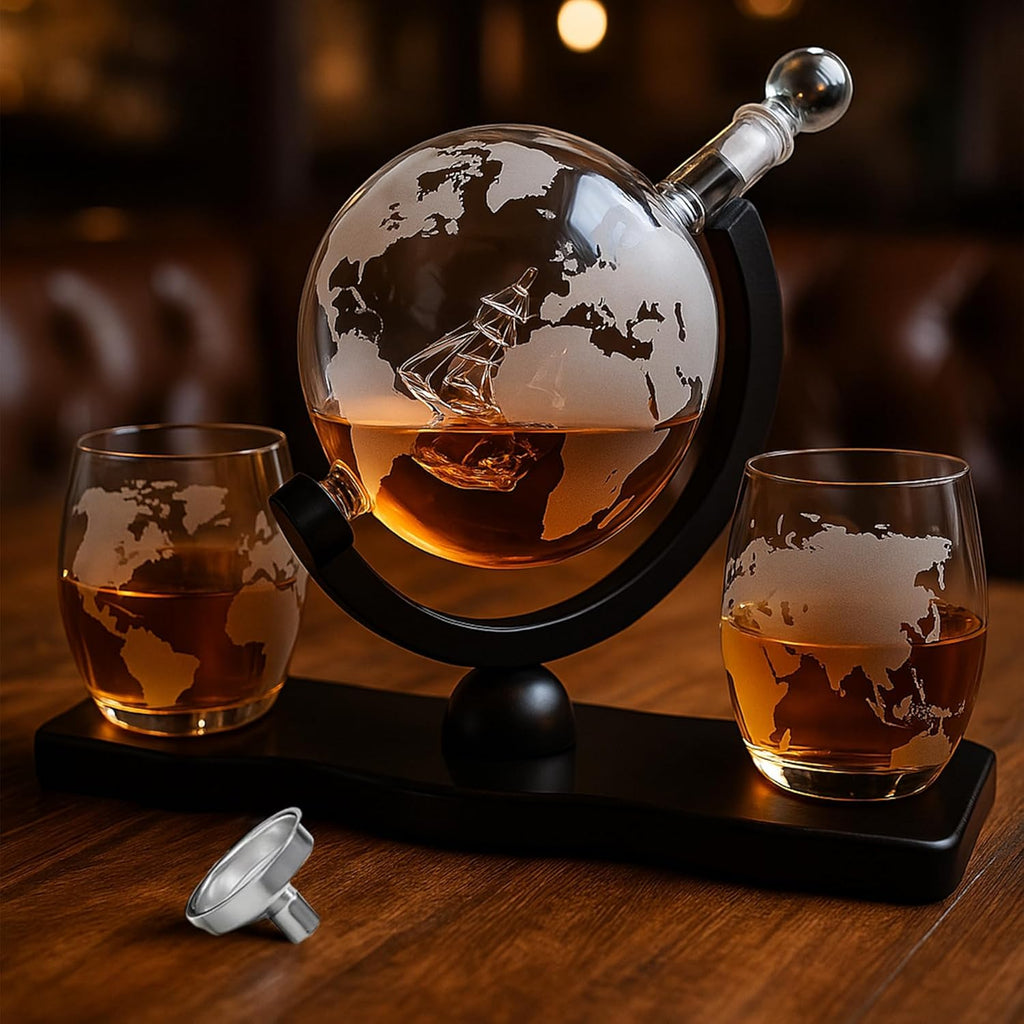 Gifts for Men Dad, Whiskey Decanter Globe Set with Ball & Glasses, Anniversary Birthday Gifts for Him Husband