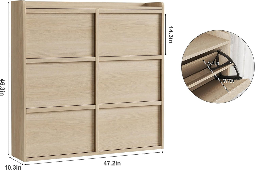 Shoe Cabinet, 6 Flip Drawers, Narrow Freestanding Shoe Organizer with Adjustable and Removable Shelves, Modern Wooden