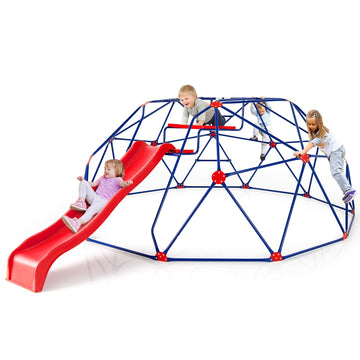 Climbing Dome with Slide, Kids Outdoor Jungle Gym Geometric Dome Climber, Steel Frame, 13.3FT Climb Structure