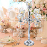5 Arms 29.5in Tall Floor Candelabra Centerpieces Silver Crystal Candlestick Holders Crystal Chandelier Candle Holder