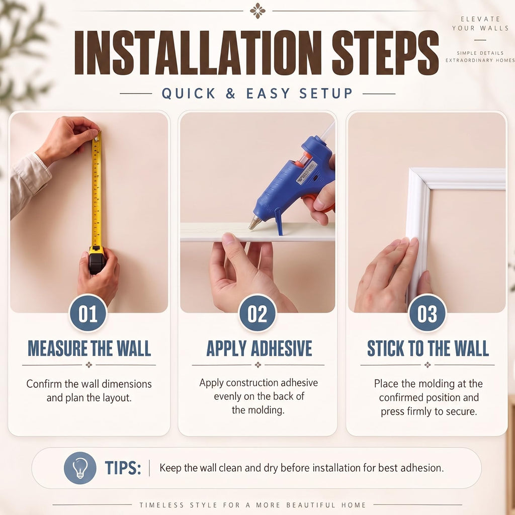 Peel and Stick Wall Molding Kit, 6-Frame 3D Premade