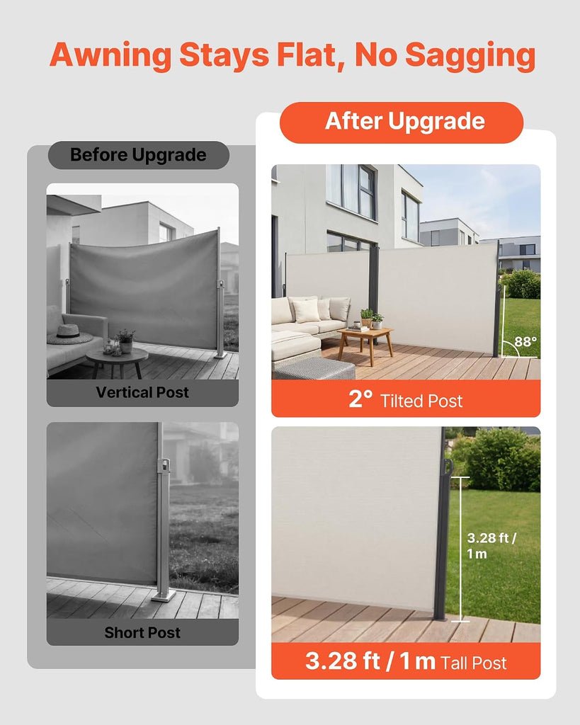 Retractable Side Awning, 71" x 236" Patio Retractable Side Screen with 180 g/m2 Polyester Fabric, Waterproof Sunshade