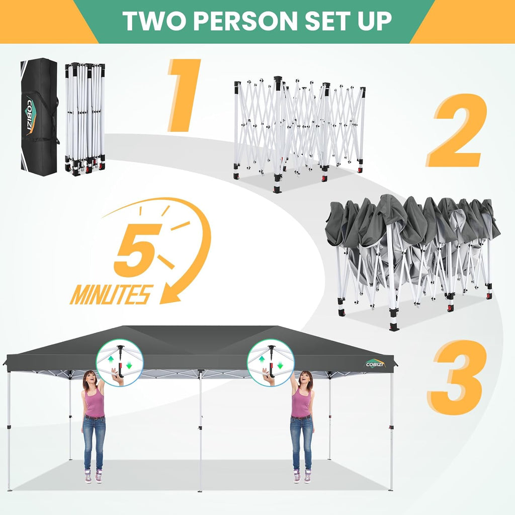10x20 Pop Up Canopy Tent, One Push Easy Up Gazebo with 6 Removable Sidewalls & Air Vent